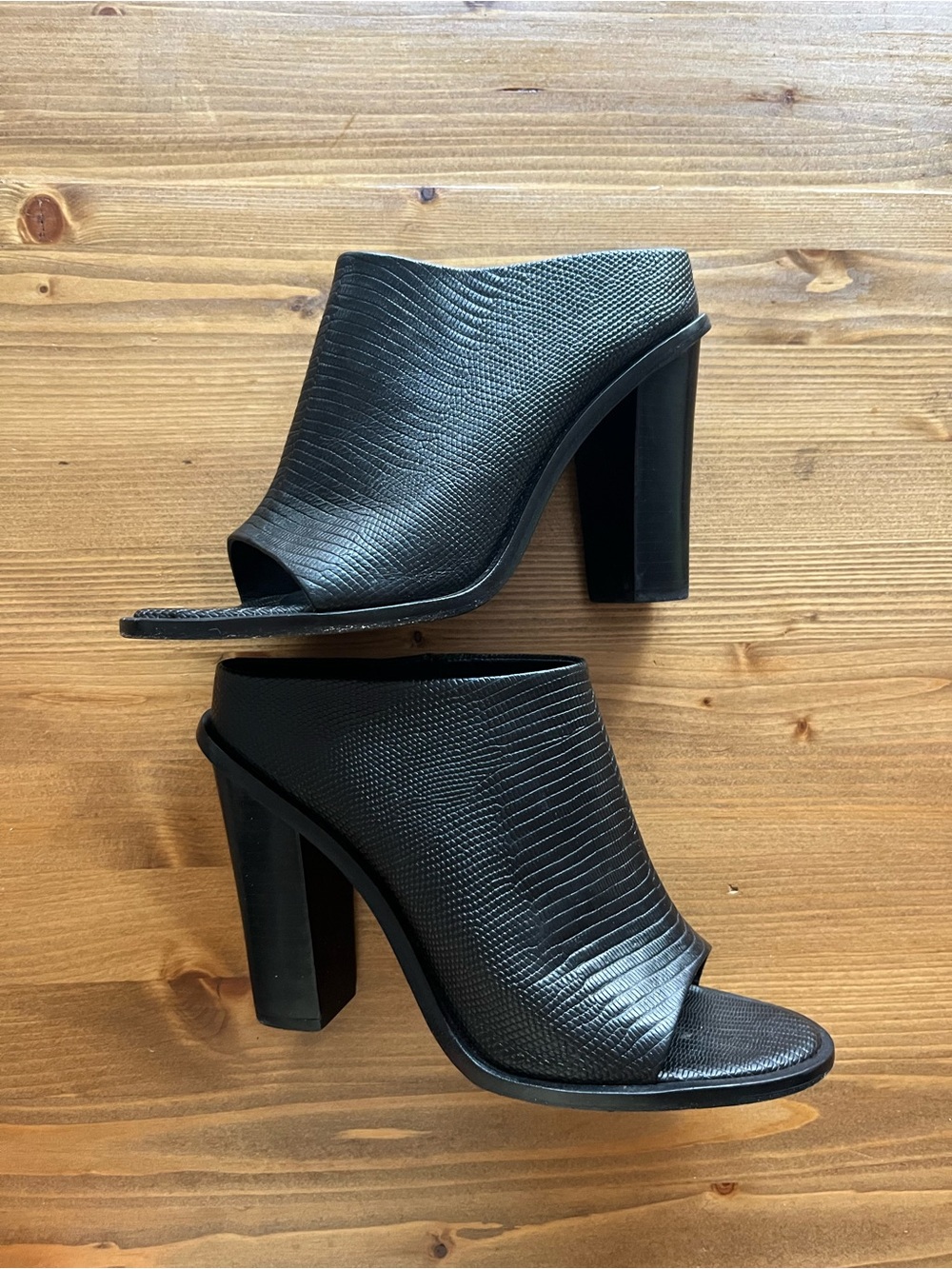 Tibi Black Textured Open-Toe Mule Heels